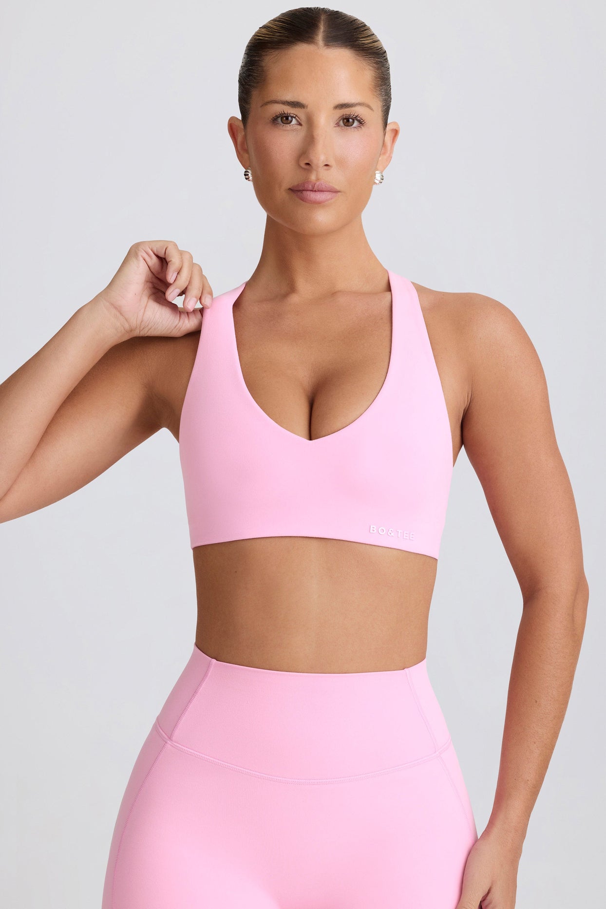 Soft Active V-Neck Sports Bra in Baby Pink - Main Image