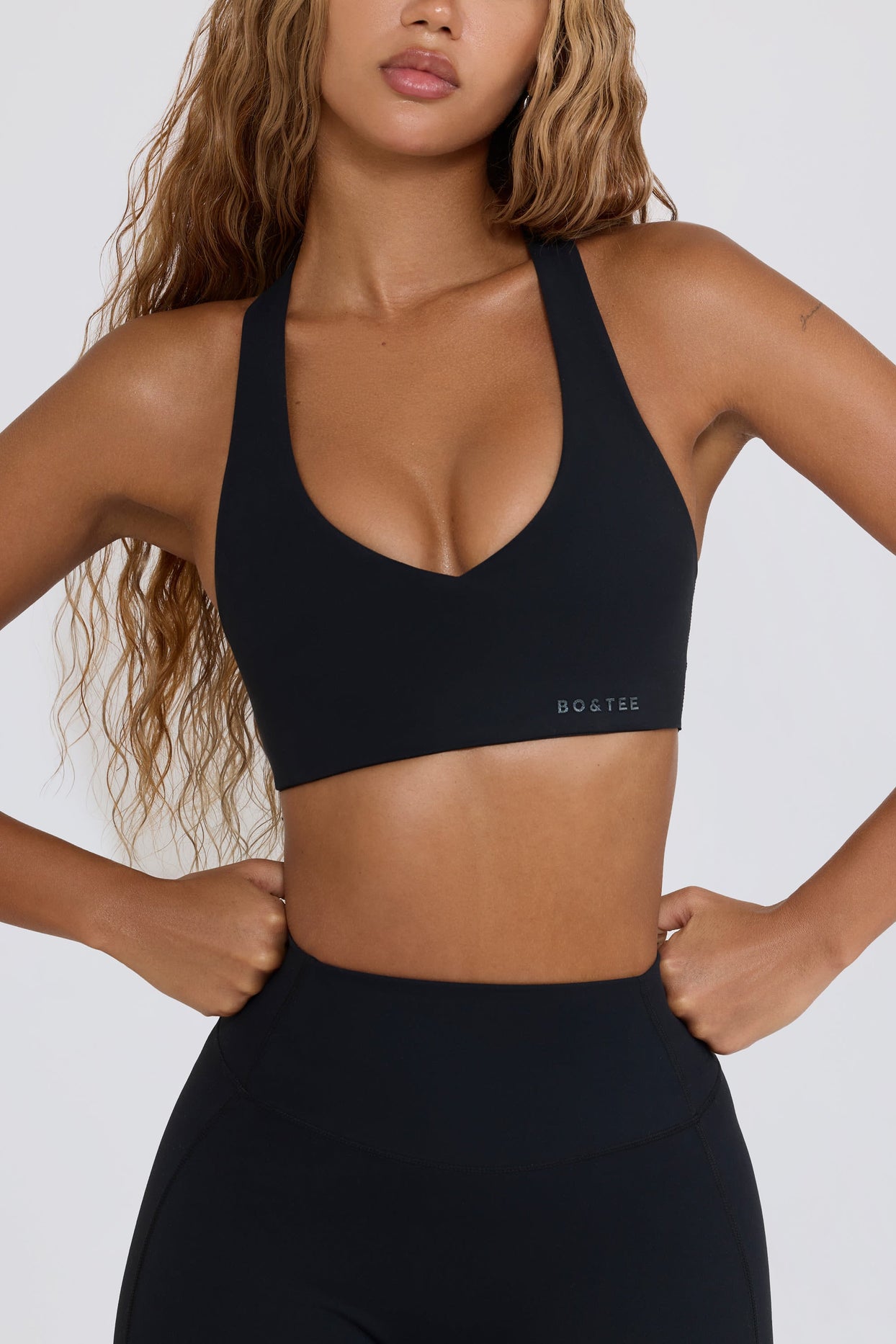 Soft Active V-Neck Sports Bra in Black