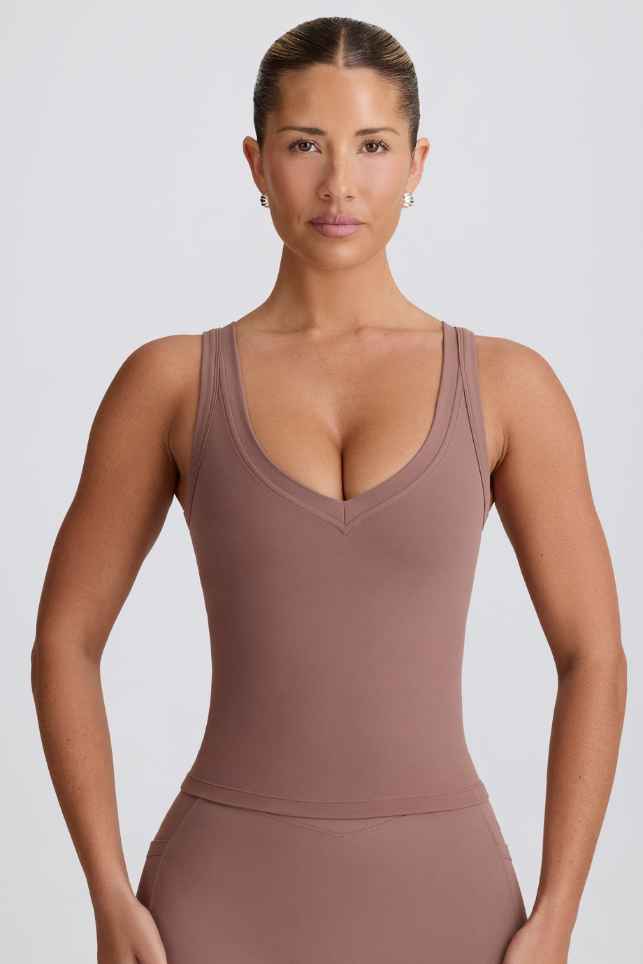 Soft Active V-Neck Tank Top in Mocha