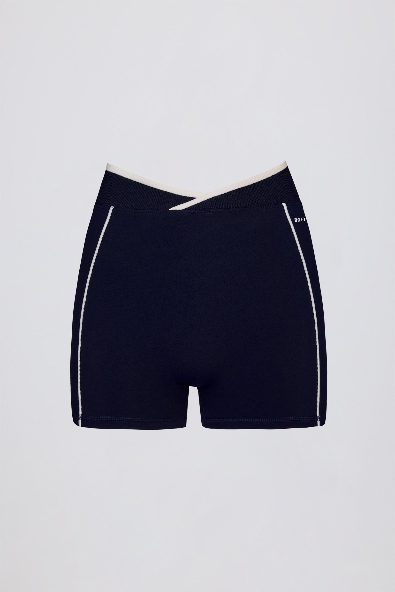 Soft Active Wrapover Contrast Mini Shorts in Classic Navy - 1