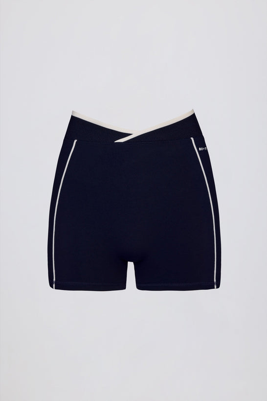 Soft Active Wrapover Contrast Mini Shorts in Classic Navy