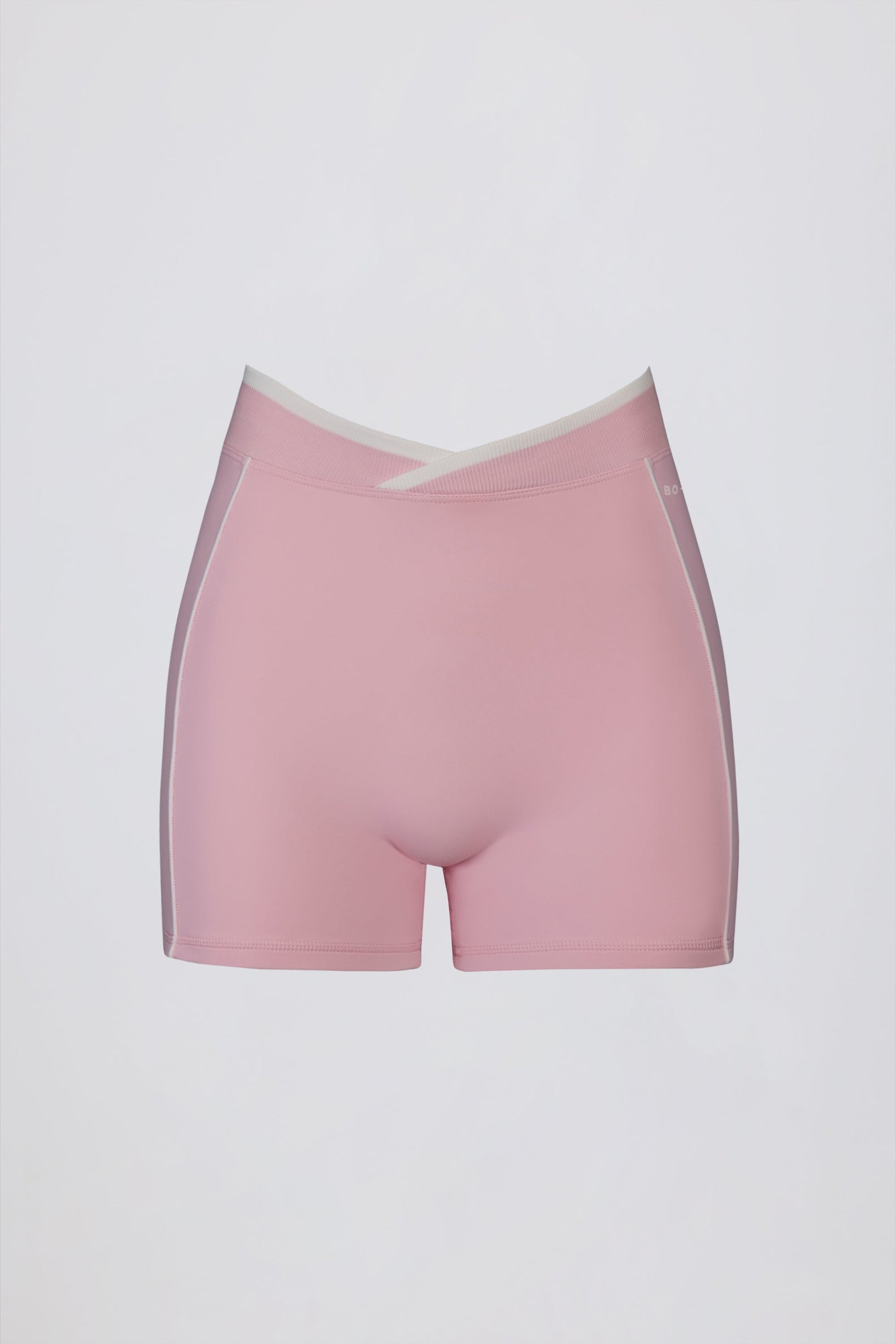 Soft Active Wrapover Contrast Mini Shorts in Powder Pink - 2