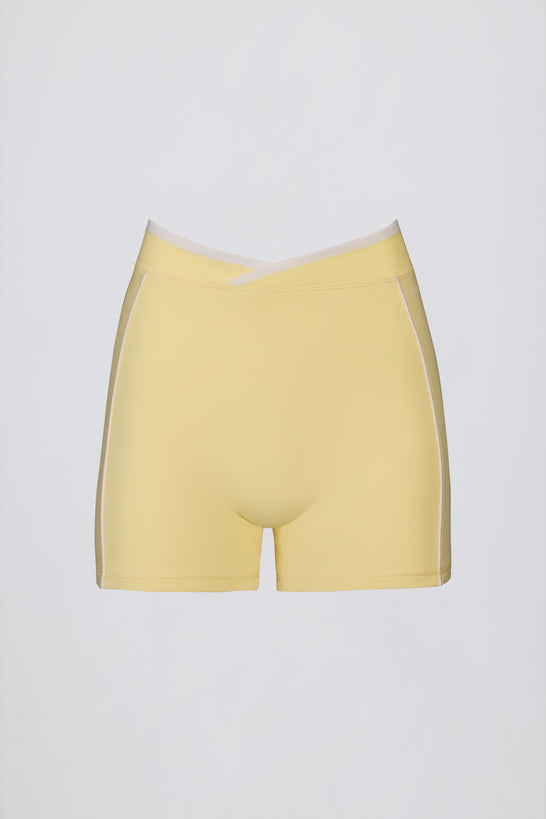 Soft Active Wrapover Contrast Mini Shorts in Soft Yellow