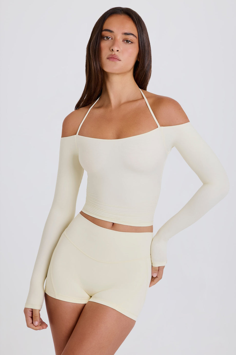 Soft Jersey Off-Shoulder Halterneck Longline Top in White