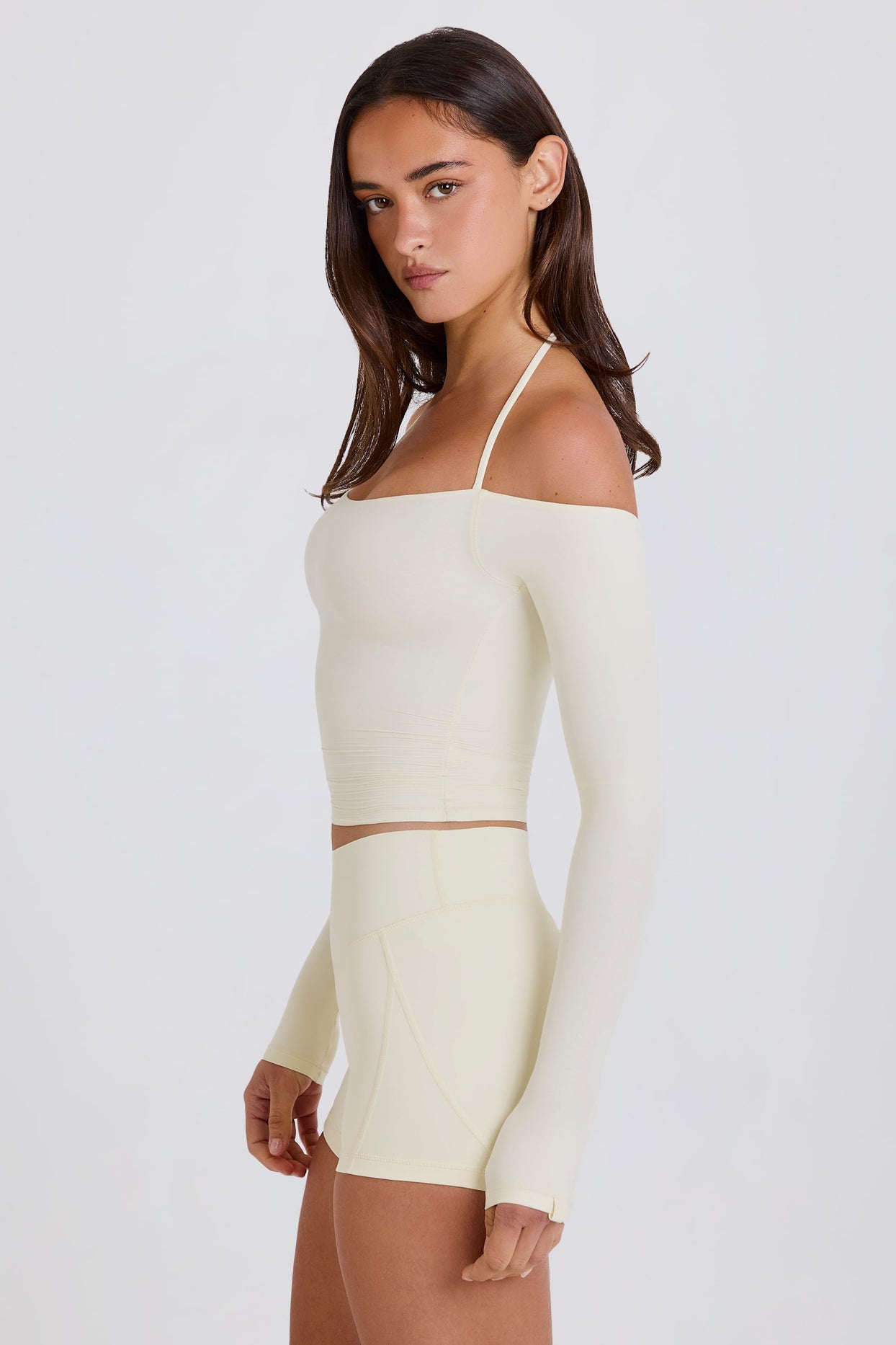 Soft Jersey Off-Shoulder Halterneck Longline Top in White
