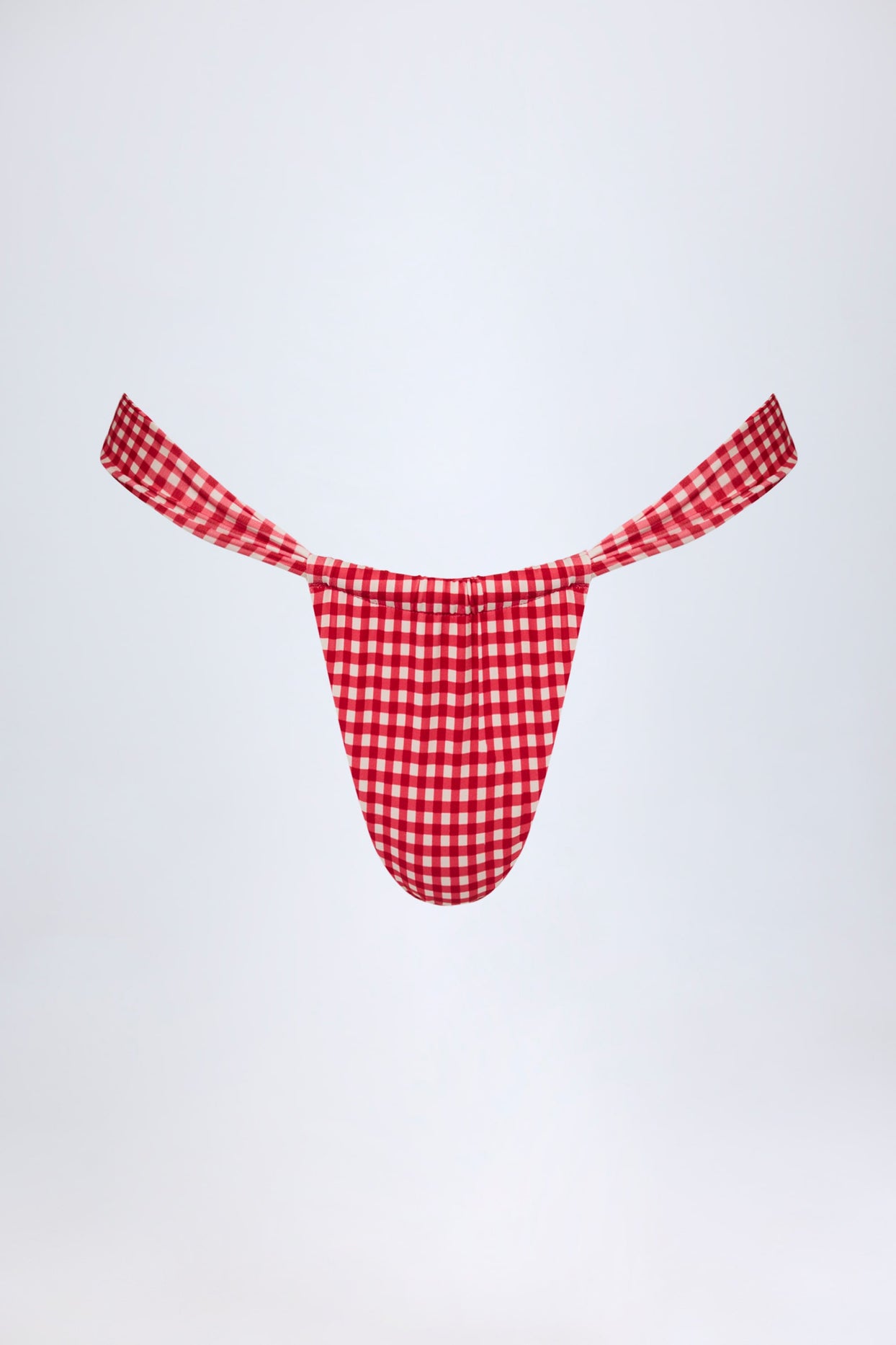 Ruched Thong Bikini Bottoms in Red Gingham