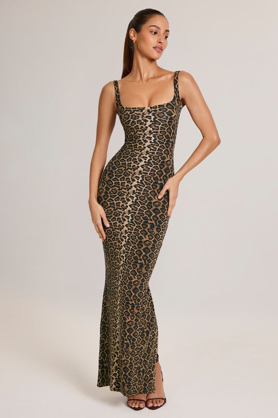 Modal Scoop-Neck Maxi Dress in Leopard Print