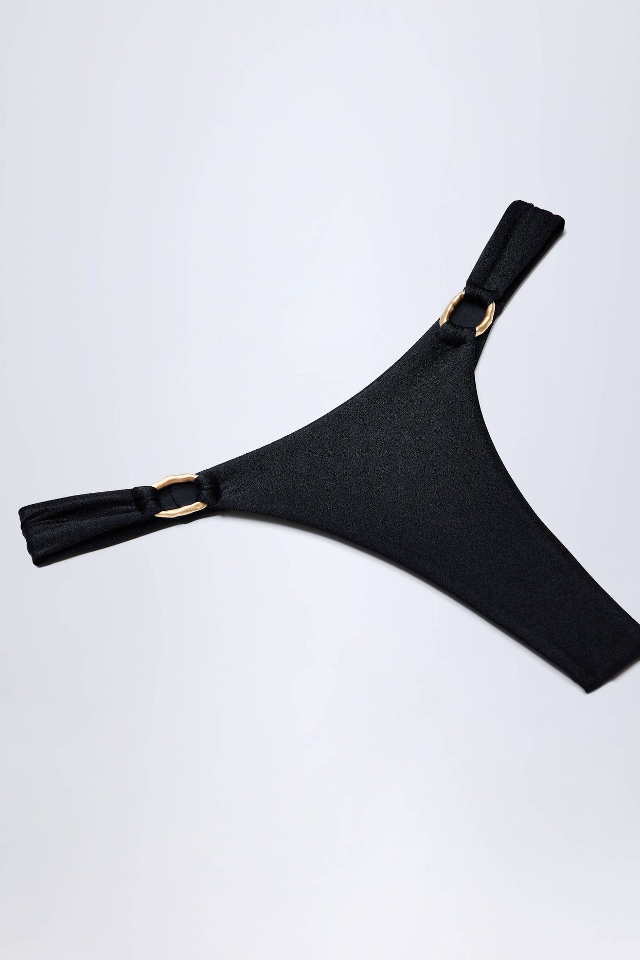 Hardware-Detail Thong Bikini Bottoms in Black