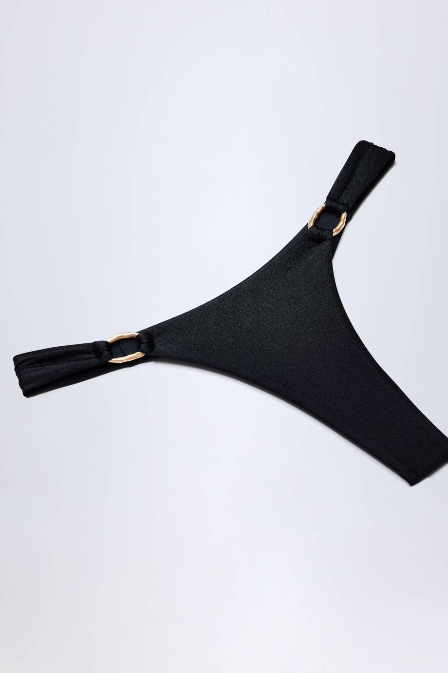 Hardware-Detail Thong Bikini Bottoms in Black