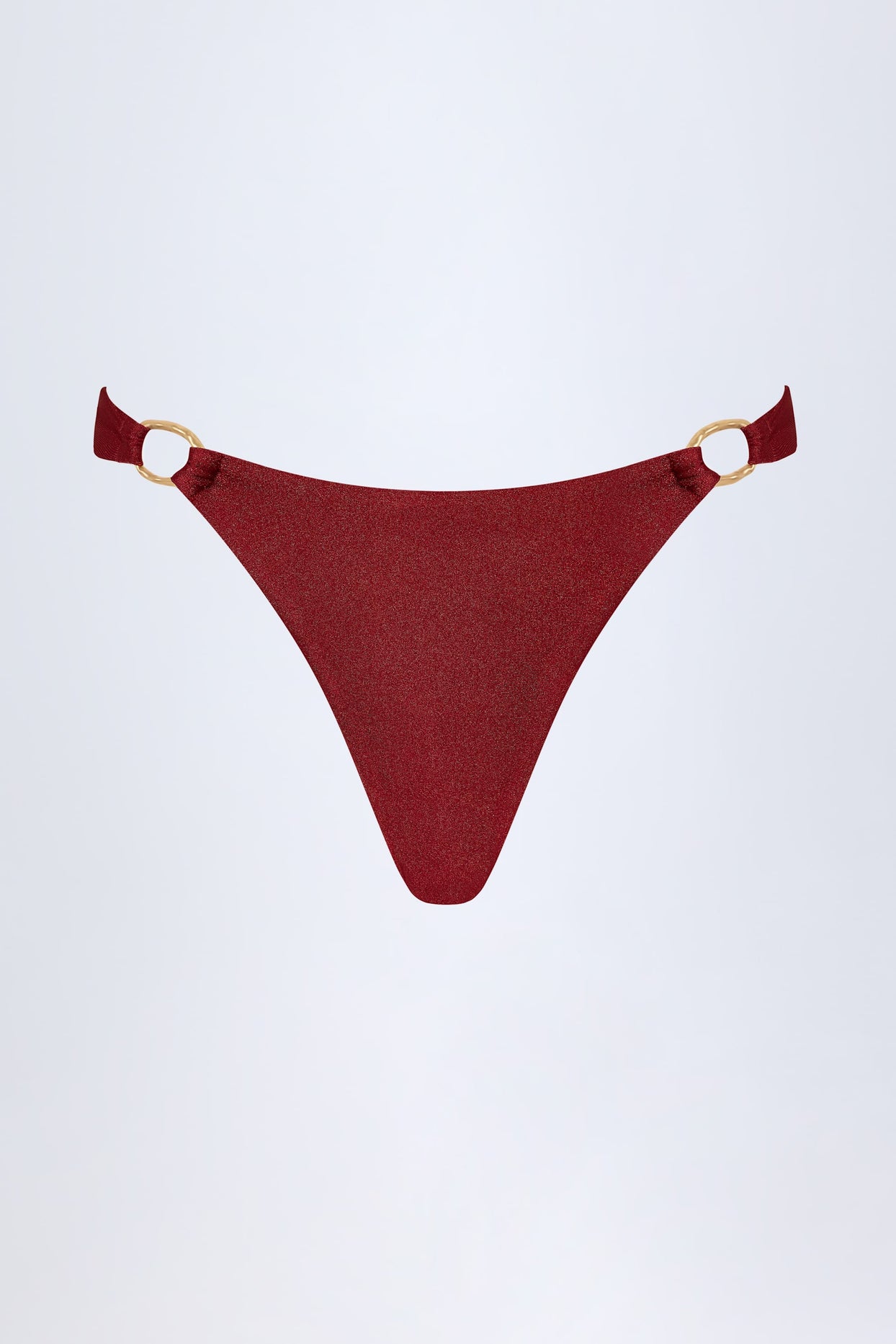 Hardware-Detail Thong Bikini Bottoms in Dark Cherry