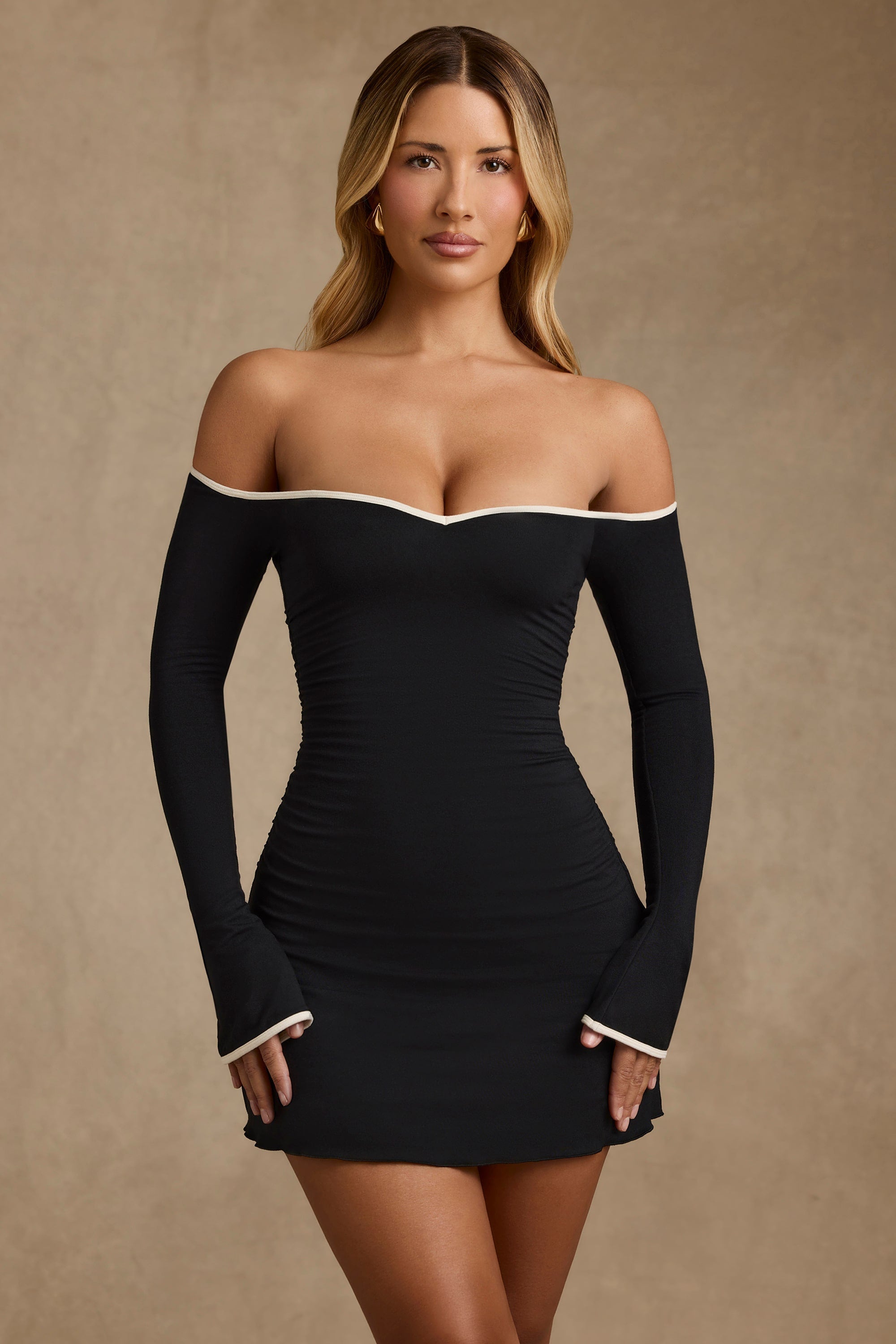 Modal Off-Shoulder A-Line Mini Dress in Black