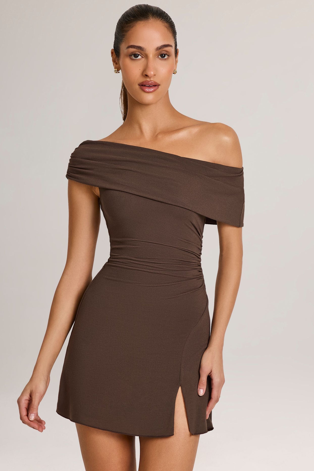 Modal Asymmetric A-Line Mini Dress in Chocolate Brown