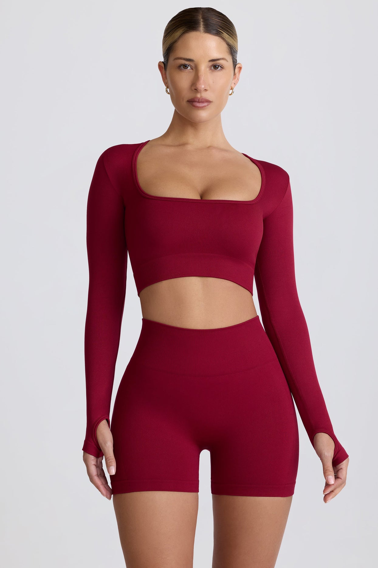 Super Sculpt Seamless High-Waist Mini Shorts in Burgundy