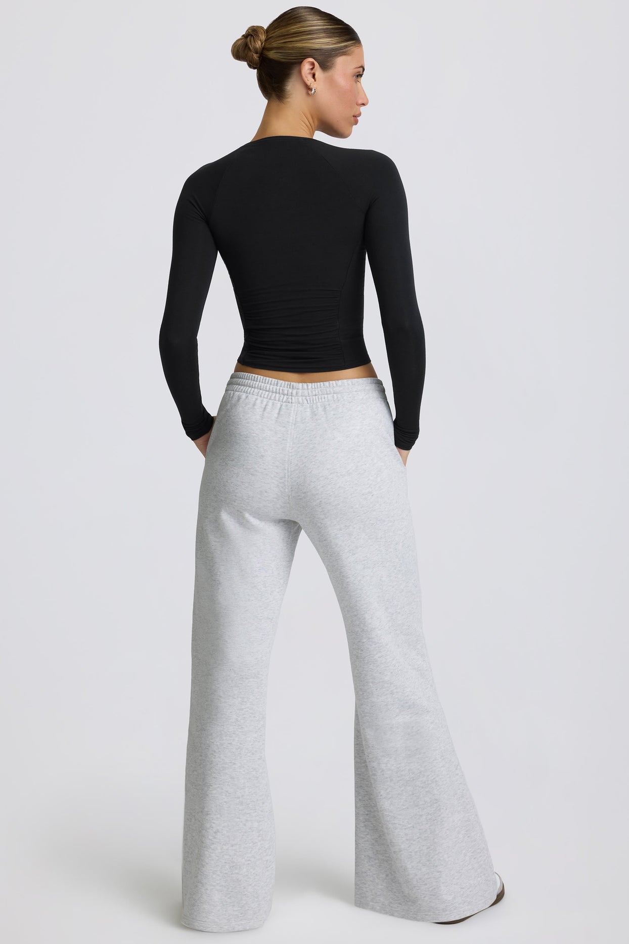 Low-Rise Wide-Leg Joggers in Grey Marl