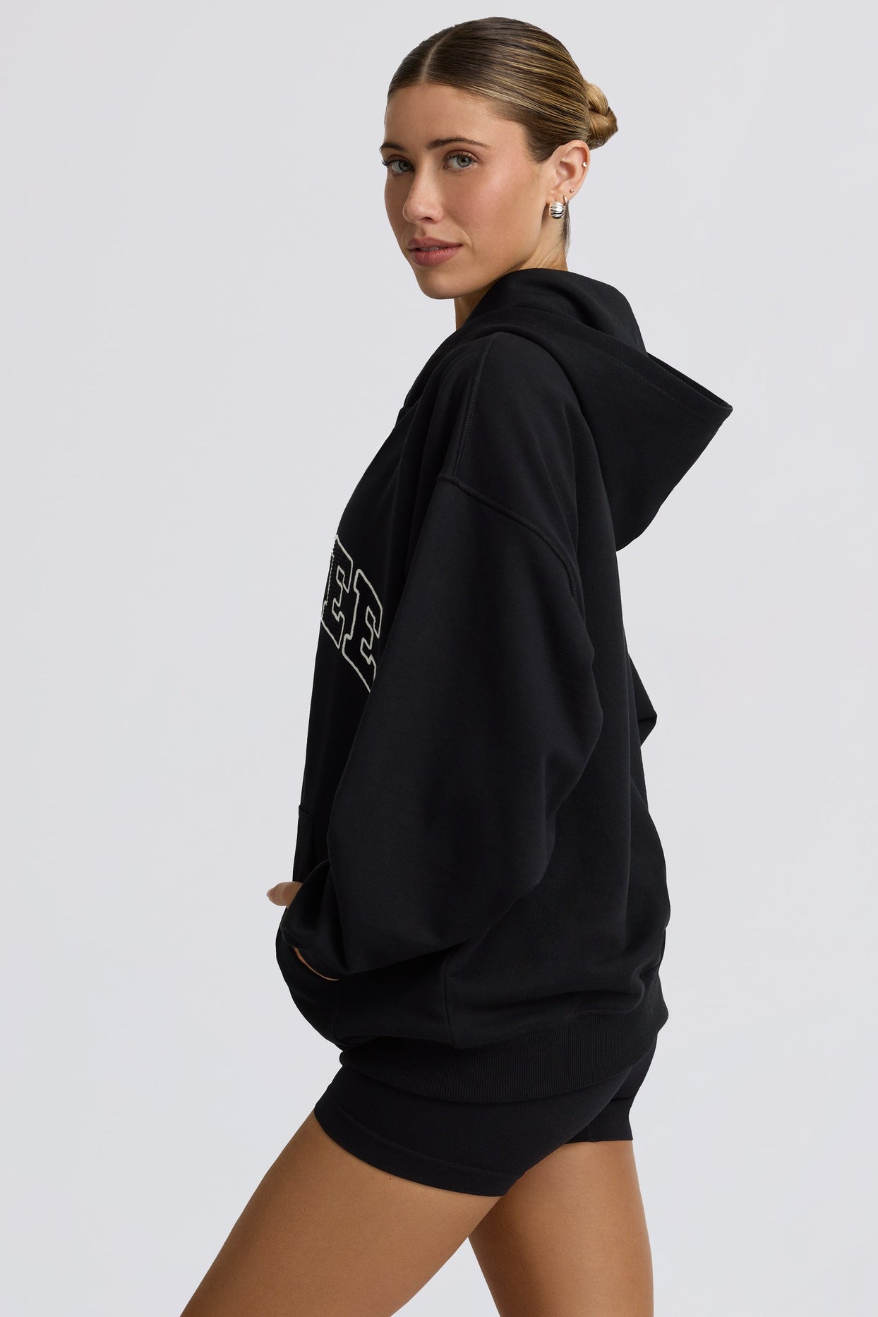 Oversized Zip-Up Hoodie in Black