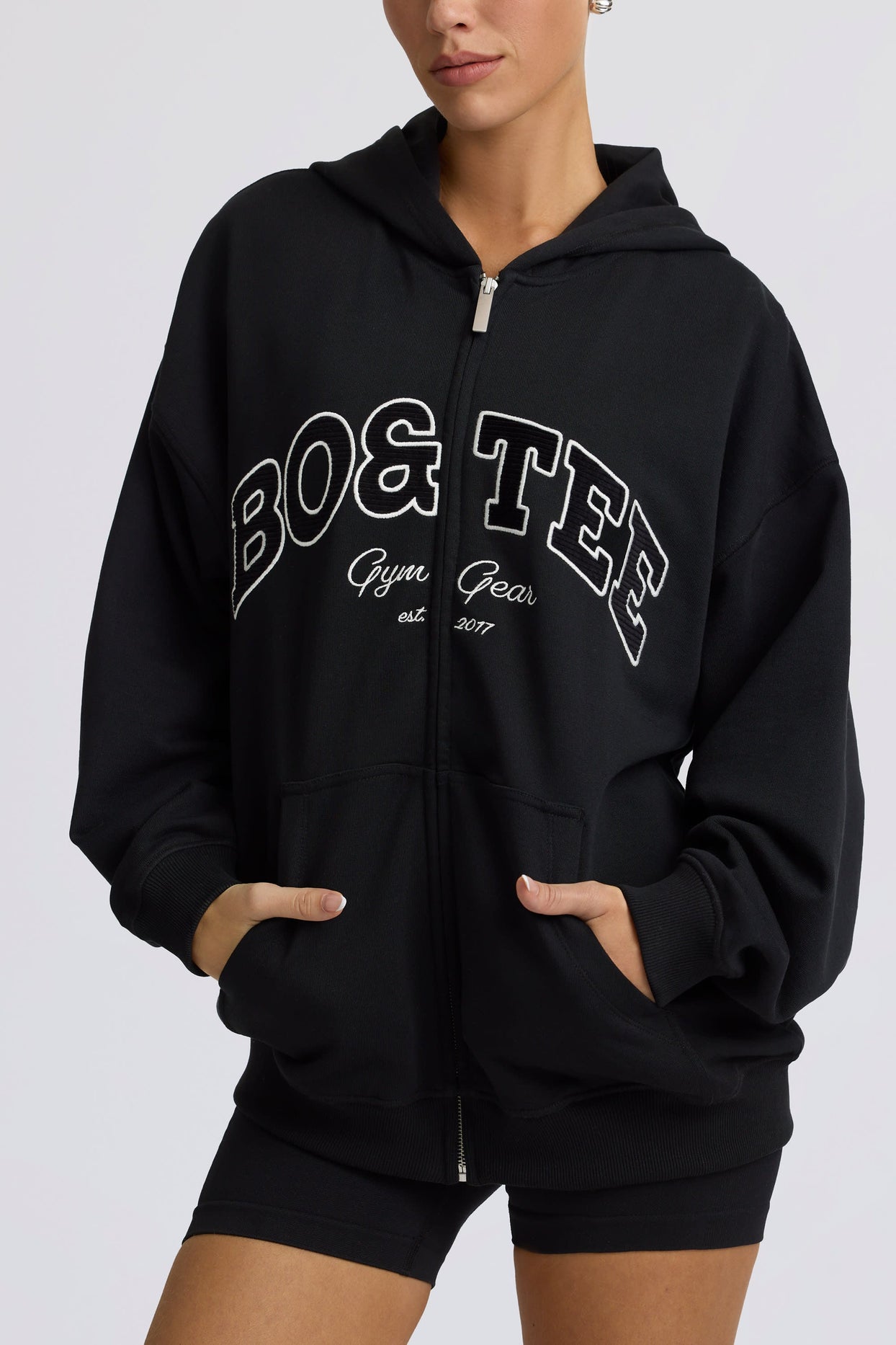 Oversized Zip-Up Hoodie in Black