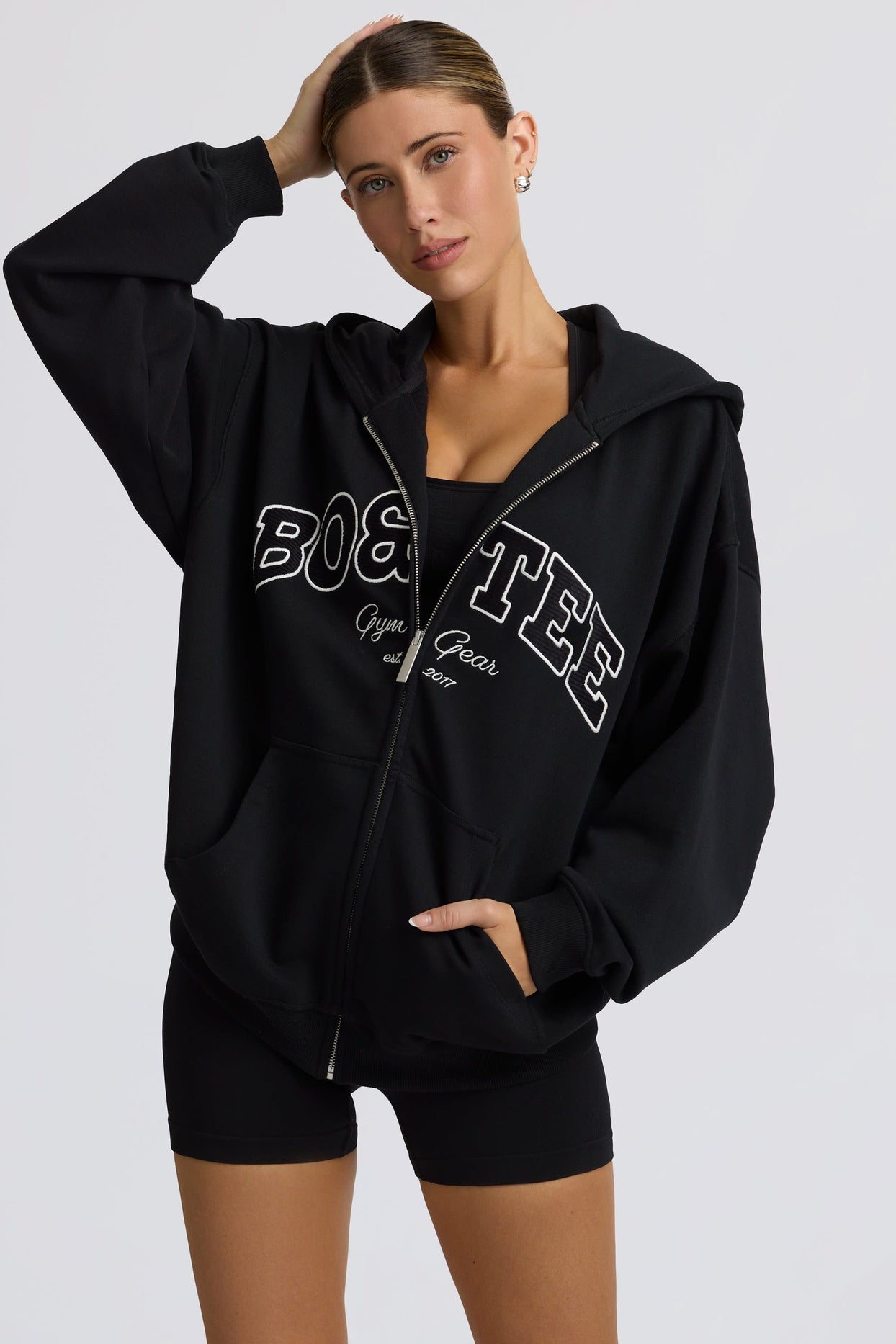 Oversized Zip-Up Hoodie in Black