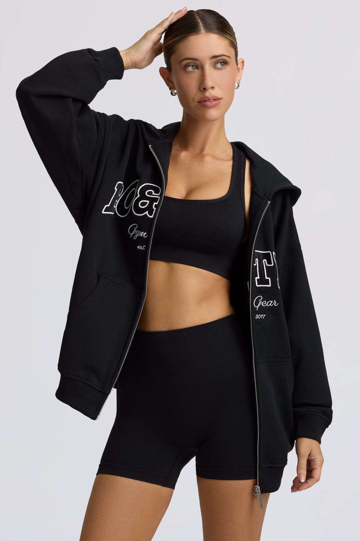 Oversized Zip-Up Hoodie in Black