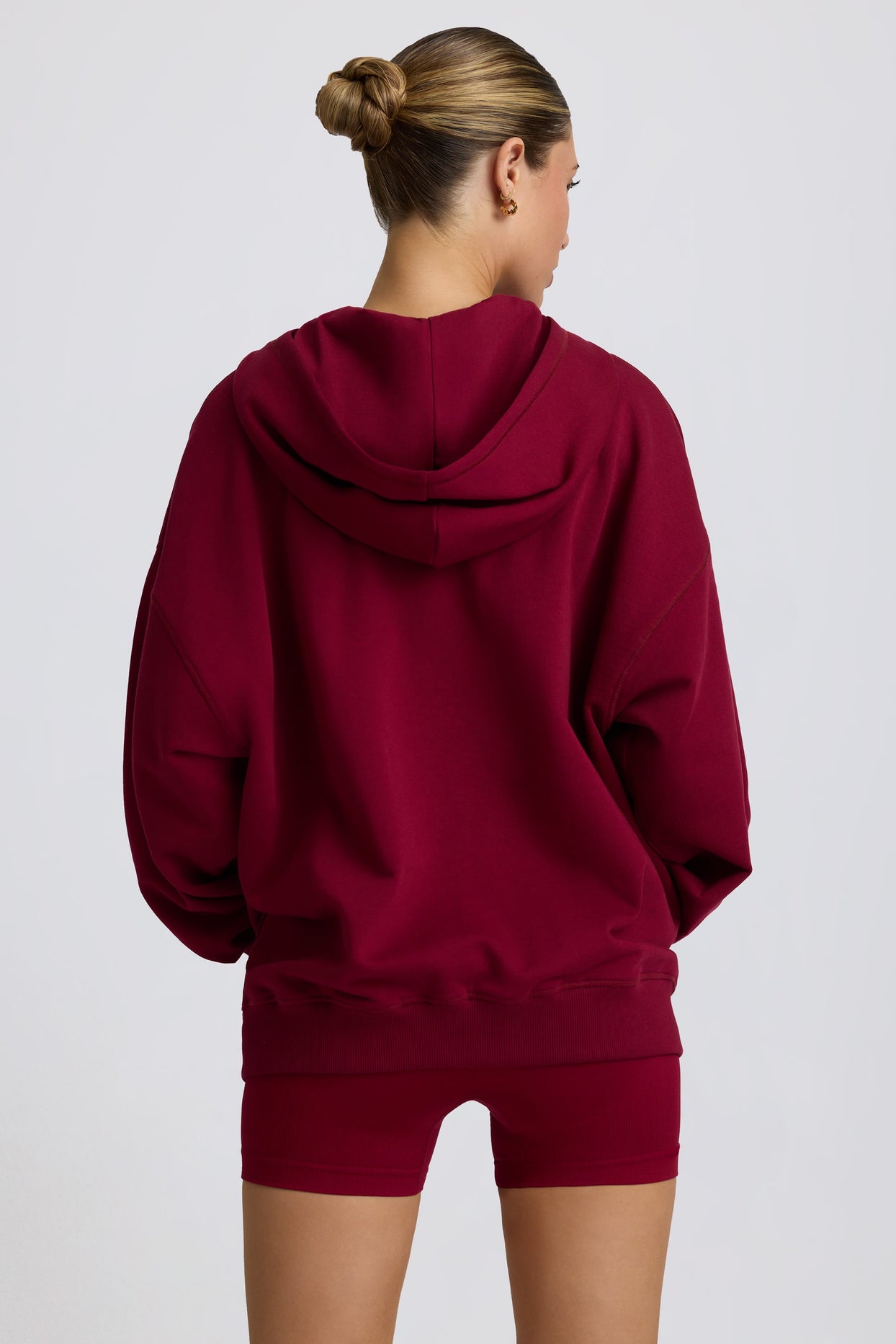 Oversized Zip-Up Hoodie in Burgundy