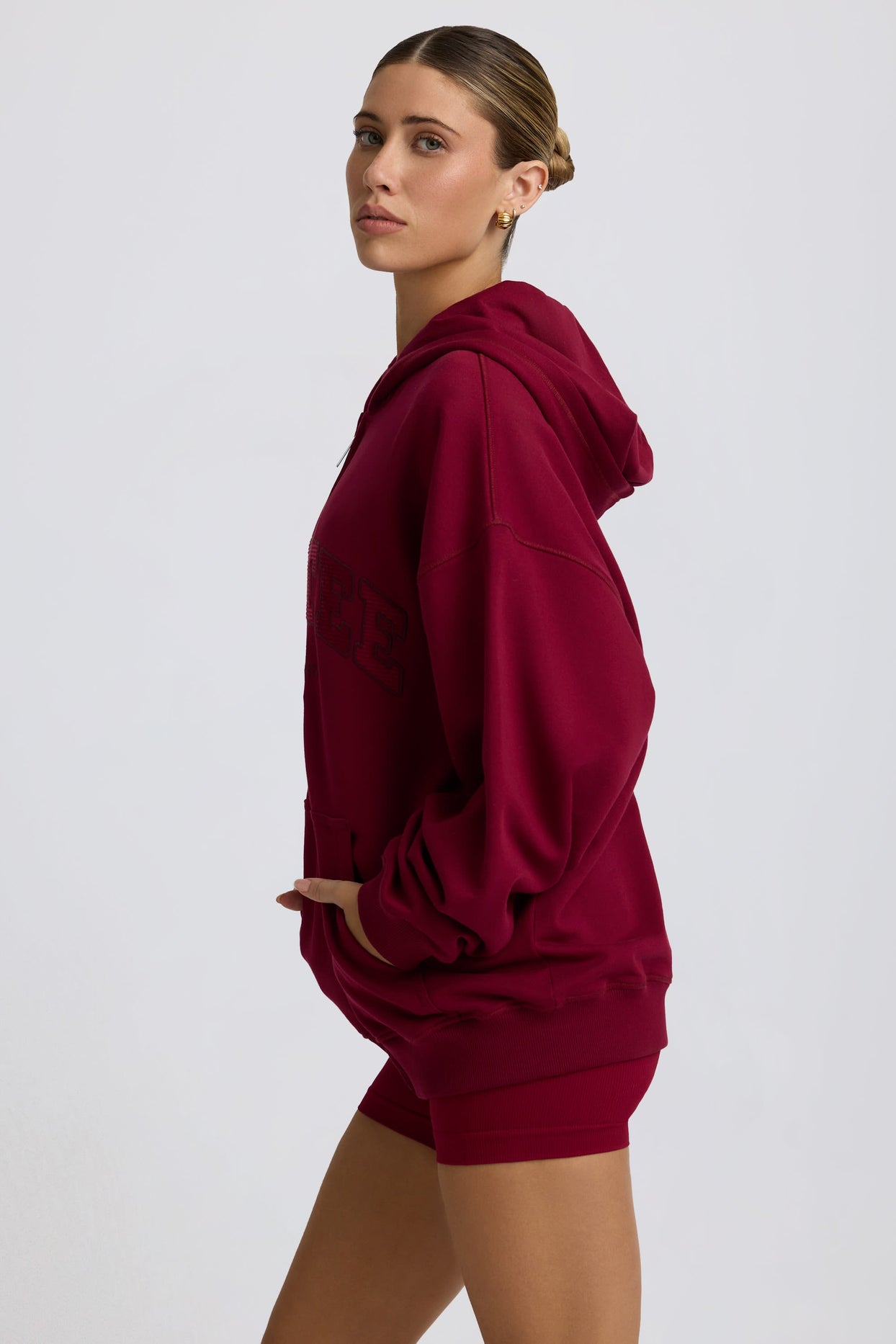 Oversized Zip-Up Hoodie in Burgundy