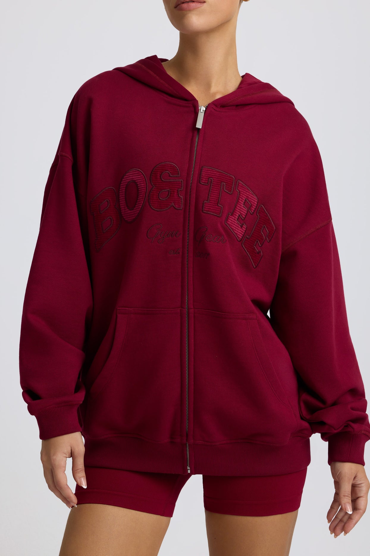 Oversized Zip-Up Hoodie in Burgundy