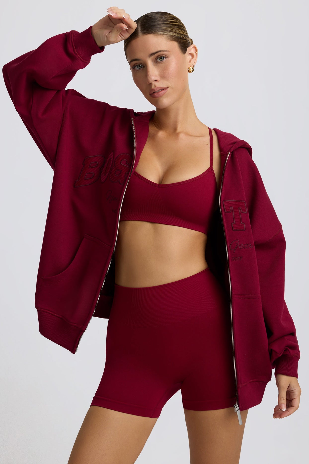 Oversized Zip-Up Hoodie in Burgundy