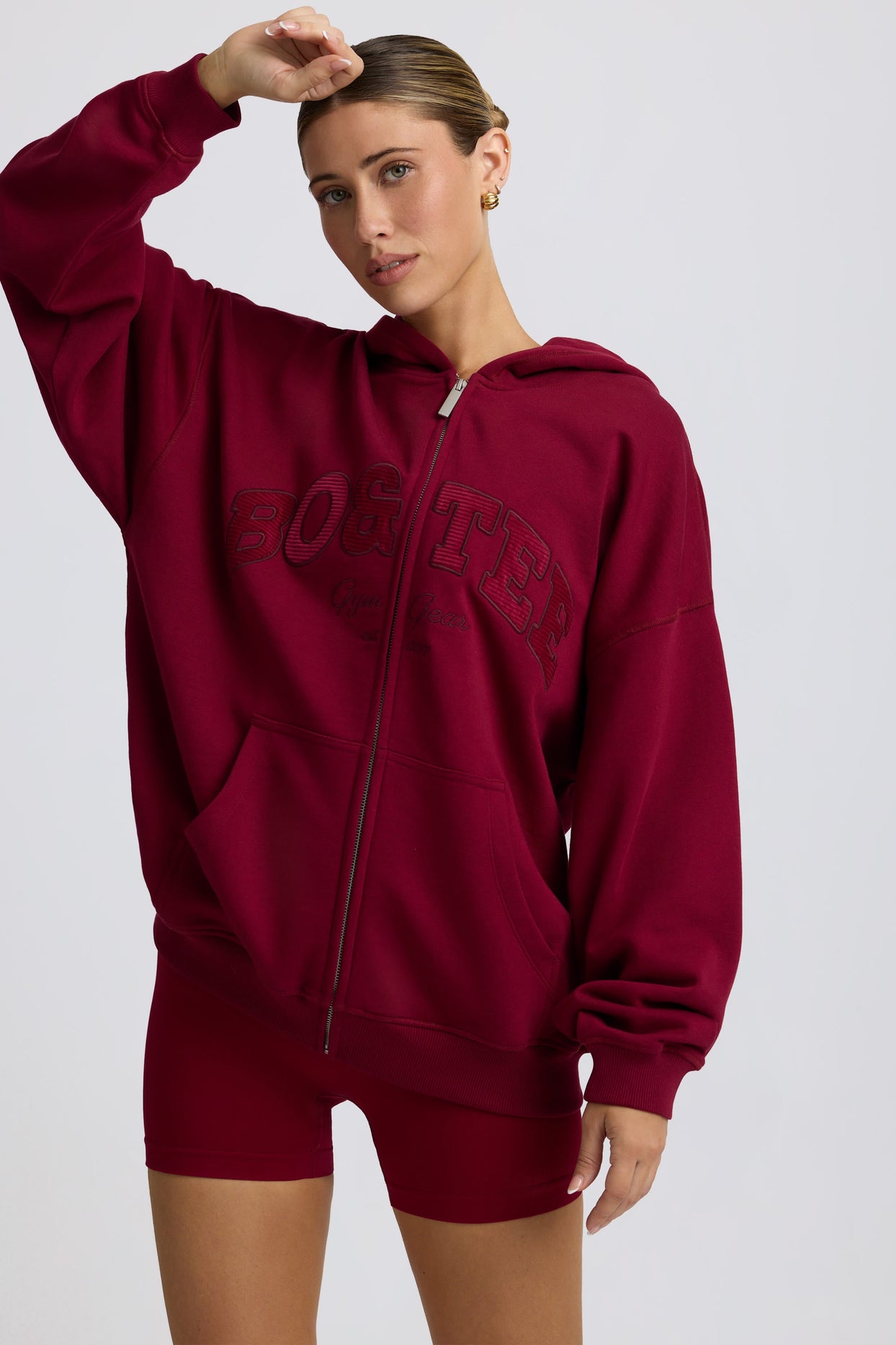 Oversized Zip-Up Hoodie in Burgundy