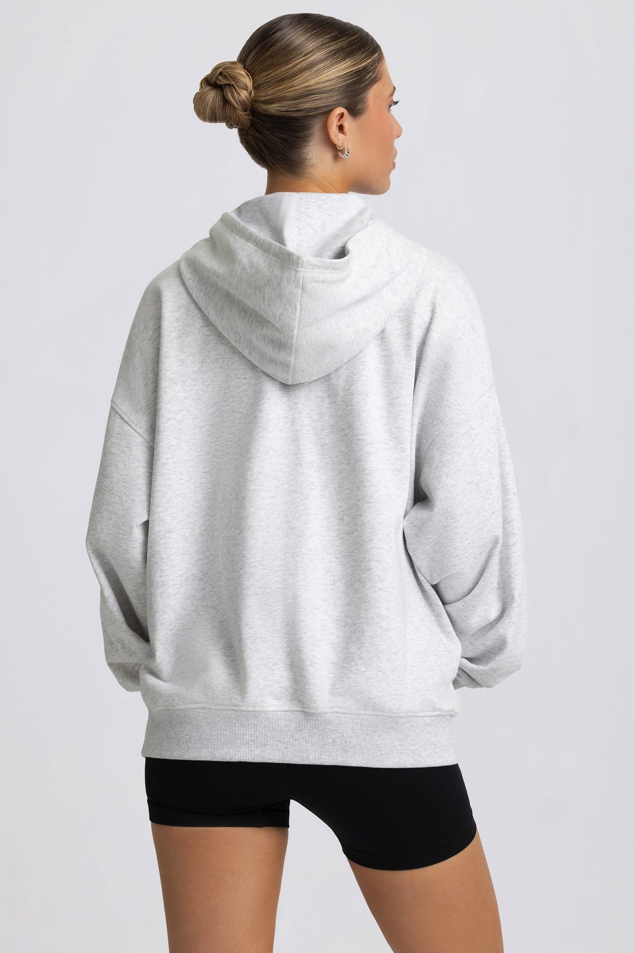 Oversized Zip-Up Hoodie in Grey Marl