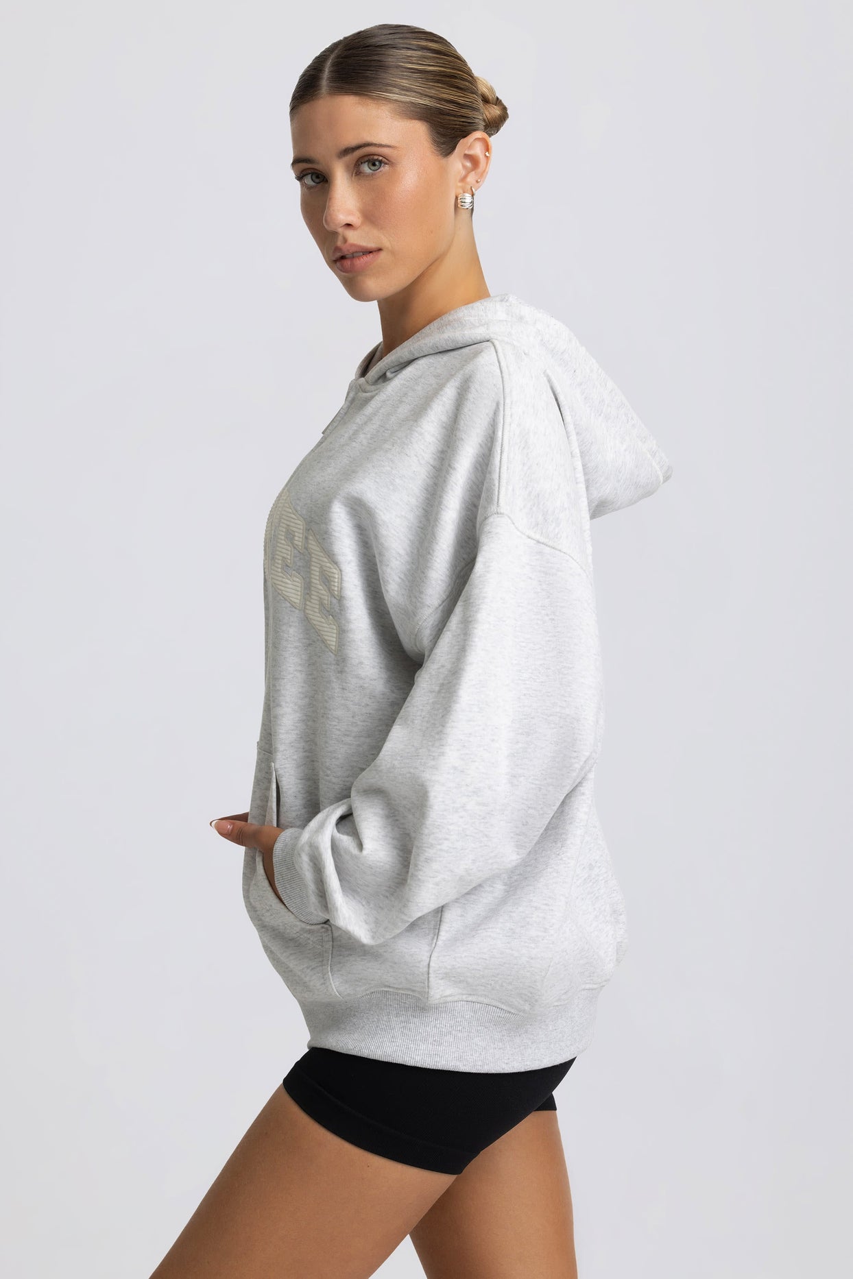 Oversized Zip-Up Hoodie in Grey Marl