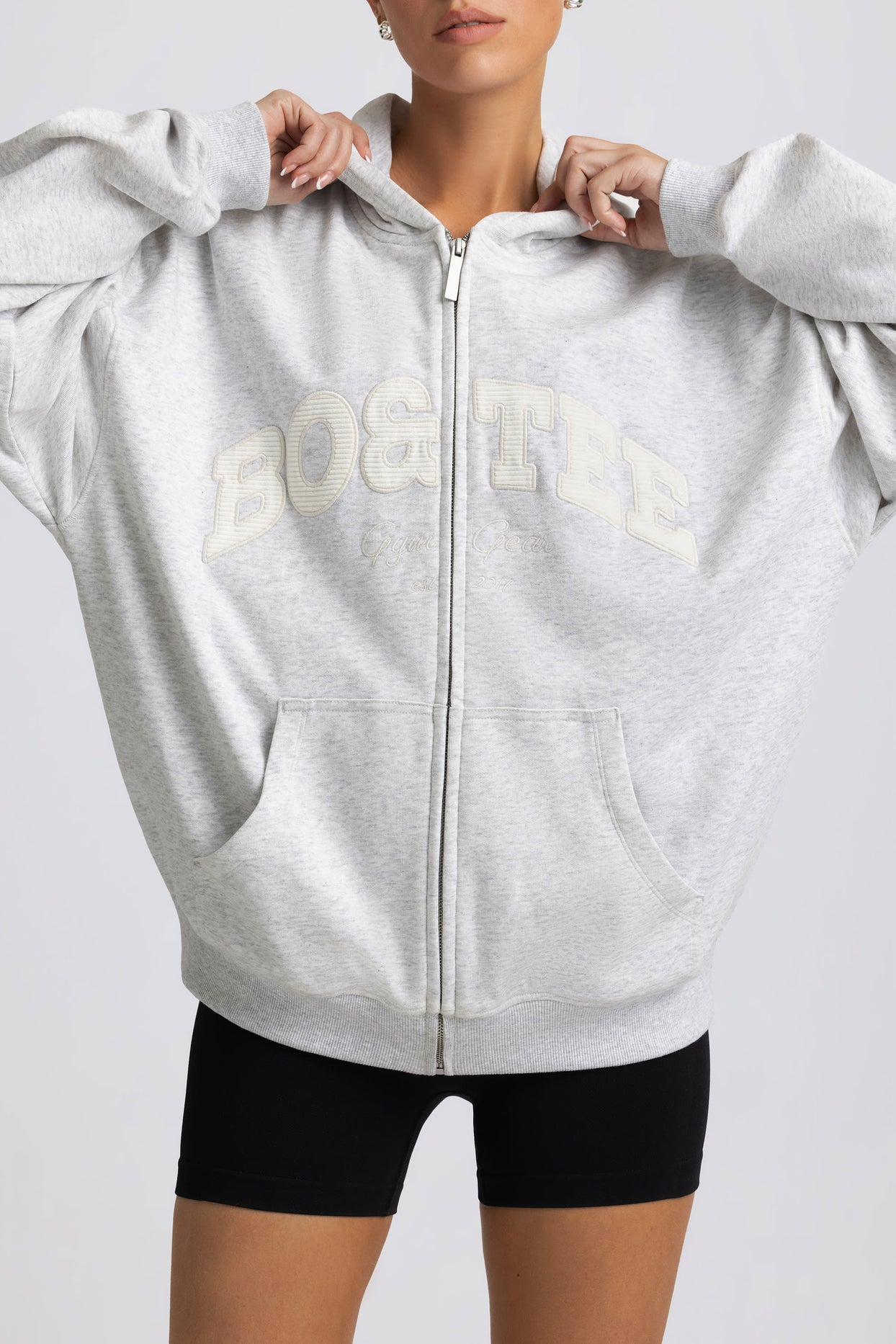 Oversized Zip-Up Hoodie in Grey Marl