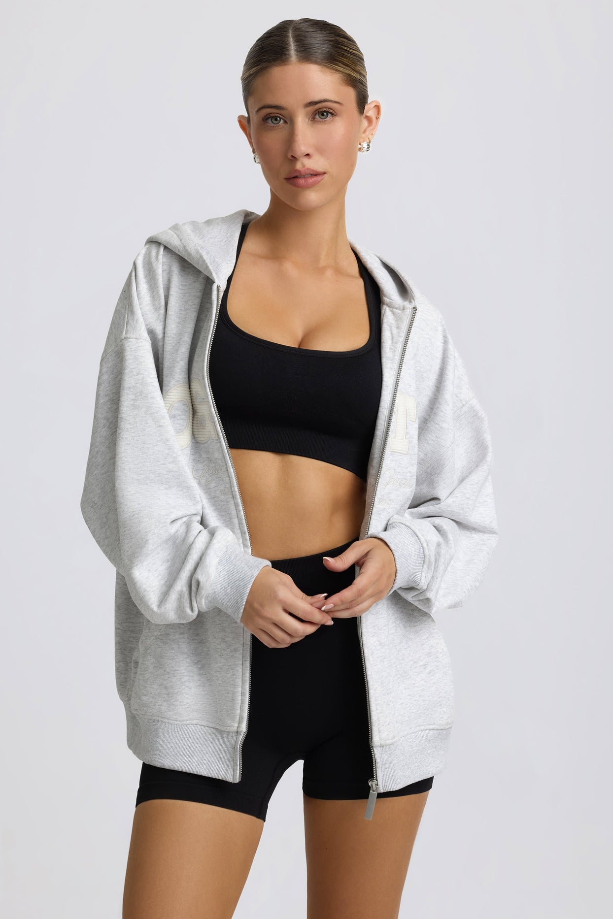 Oversized Zip-Up Hoodie in Grey Marl