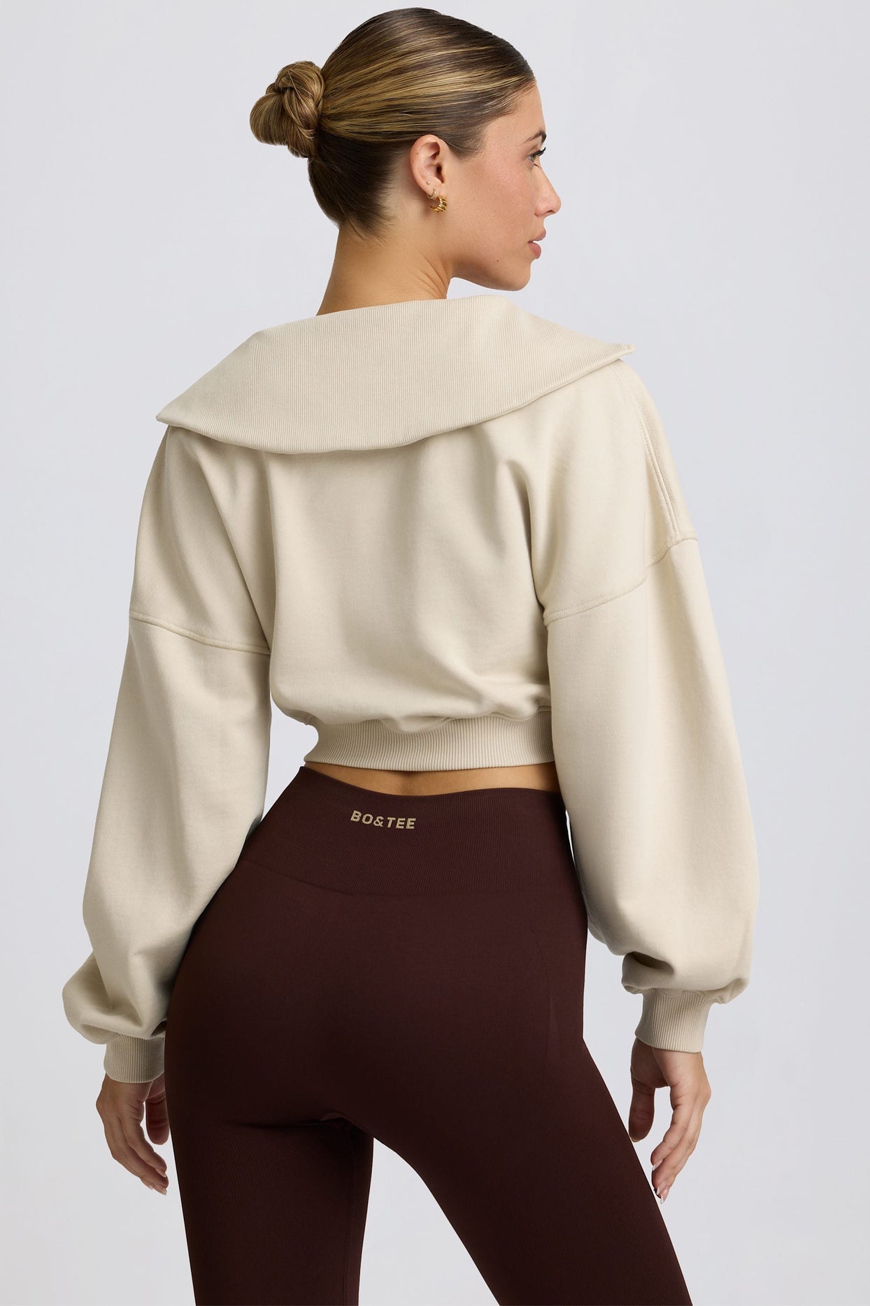 Quarter-Zip Cropped Sweatshirt in Bone