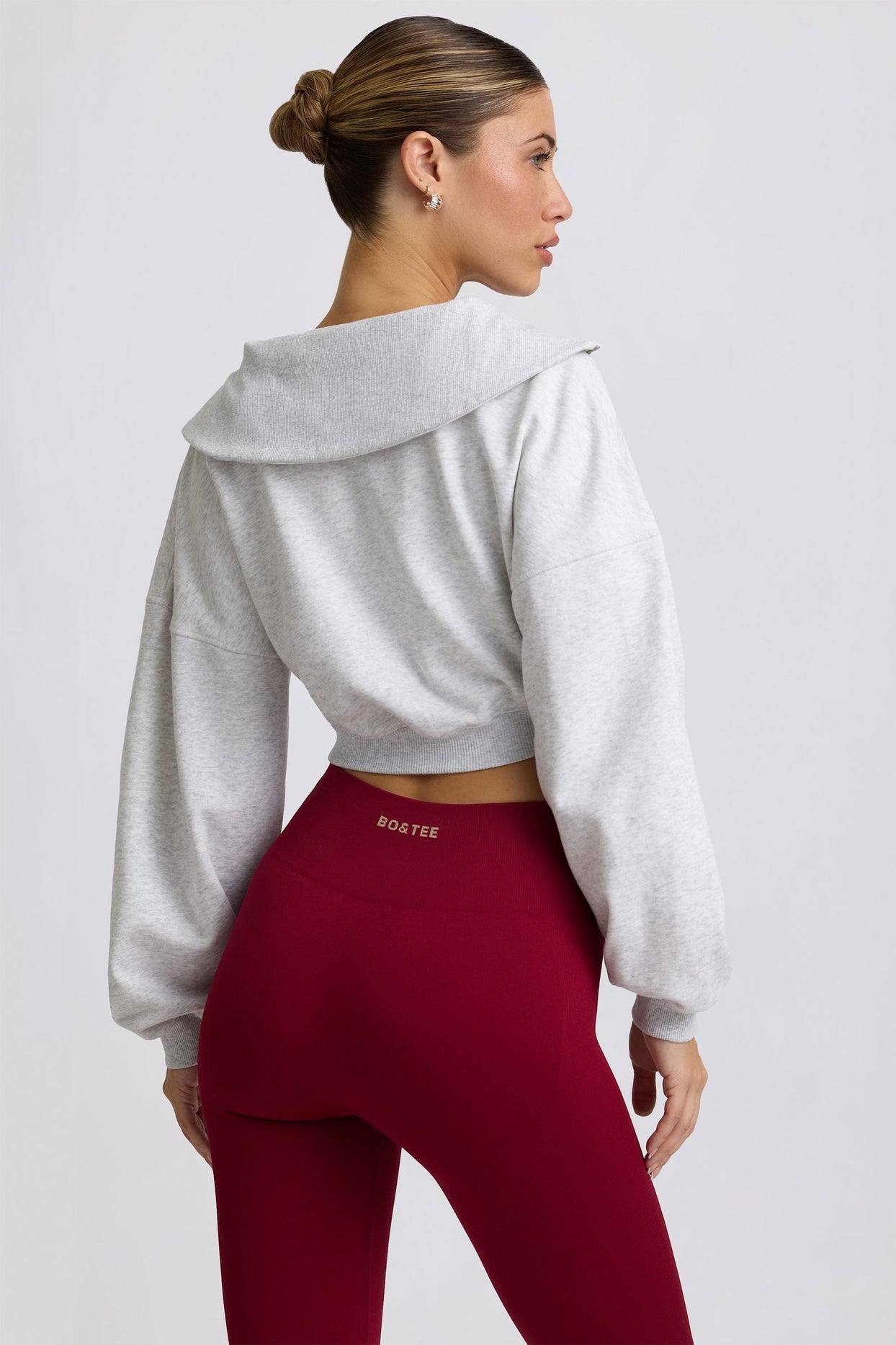 Quarter-Zip Cropped Sweatshirt in Grey Marl