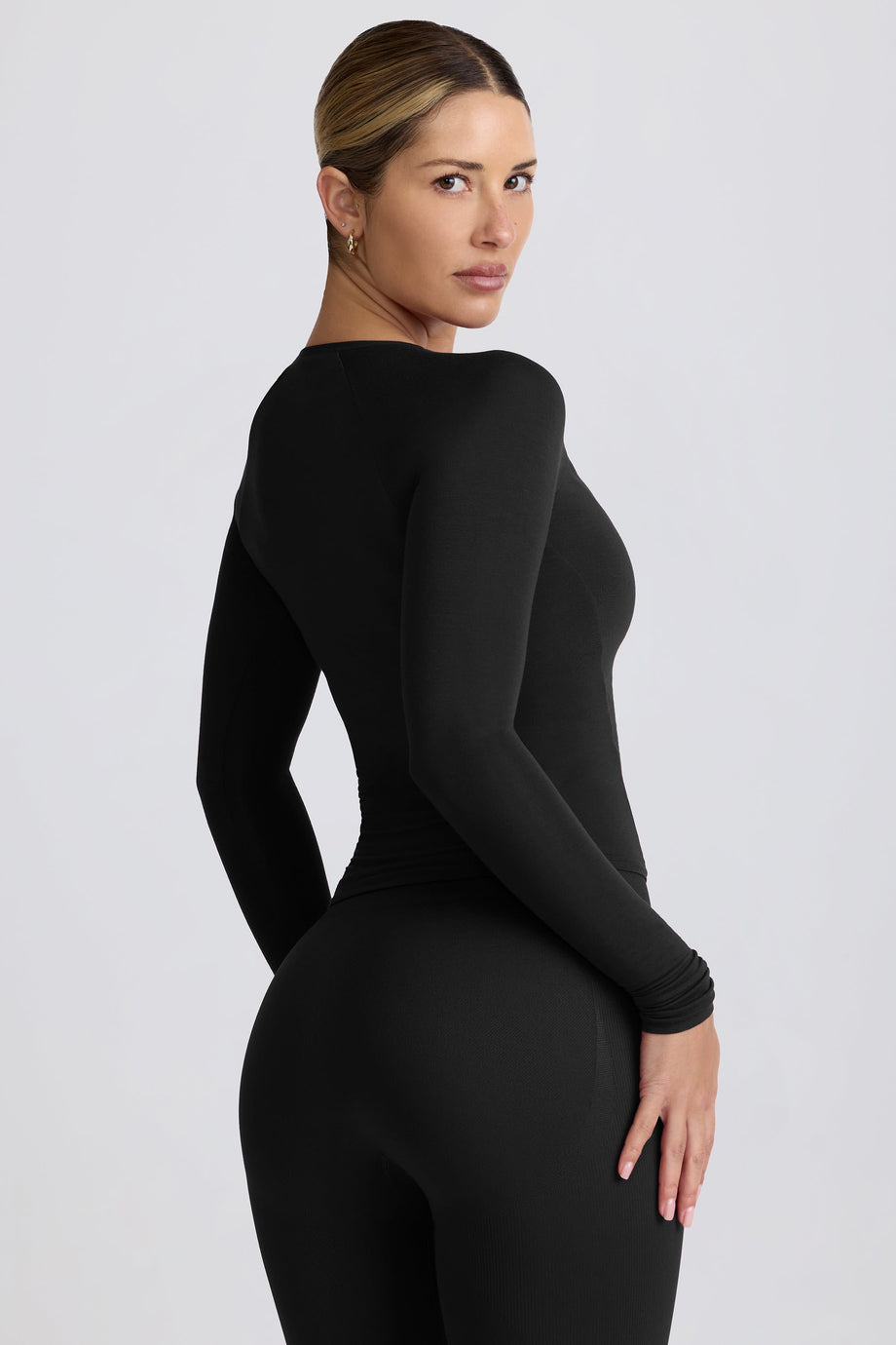 Tencel Modal Ruched Long-Sleeve Top in Black