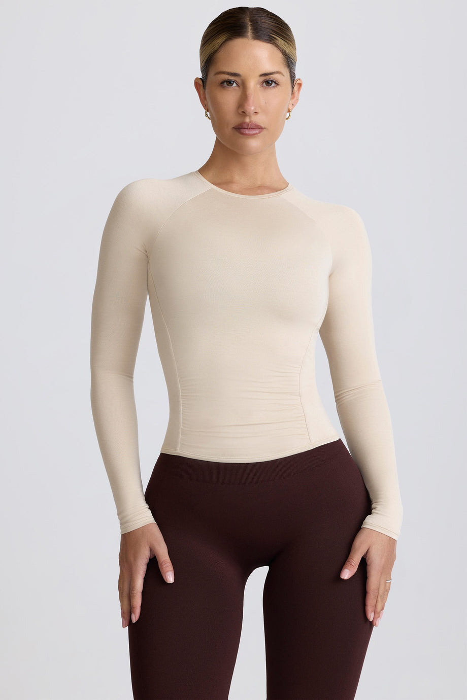 Tencel Modal Ruched Long-Sleeve Top in Bone