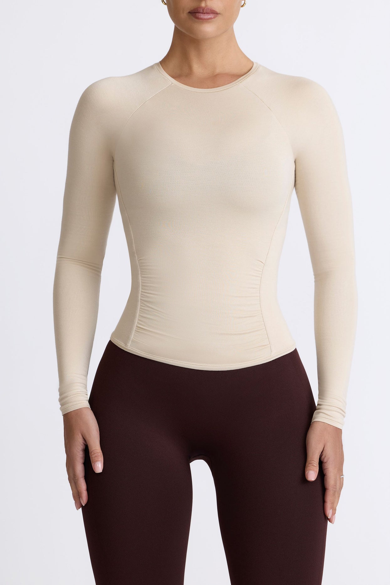 Tencel™ Modal Ruched Long-Sleeve Top in Bone