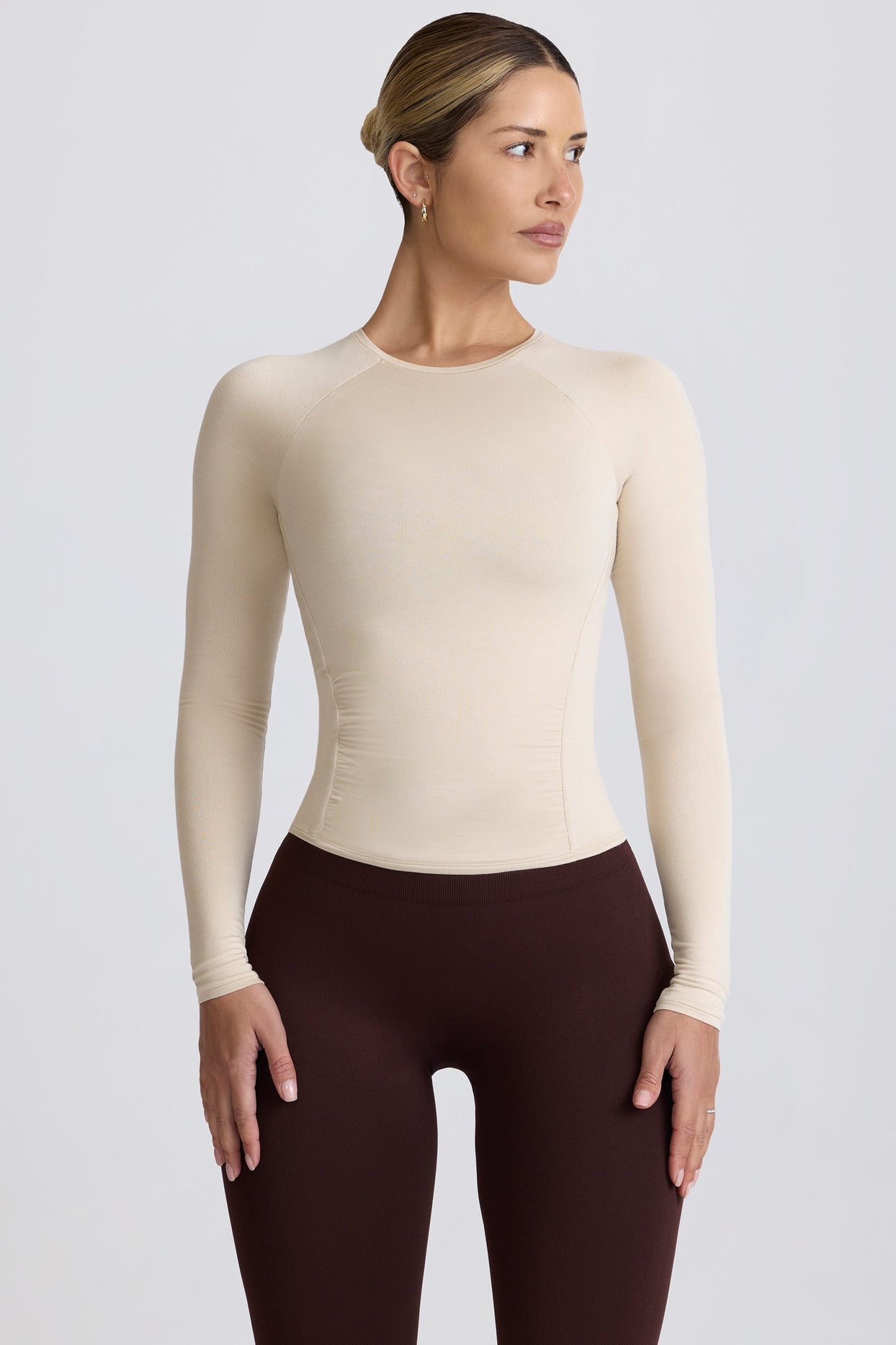 Tencel™ Modal Ruched Long-Sleeve Top in Bone