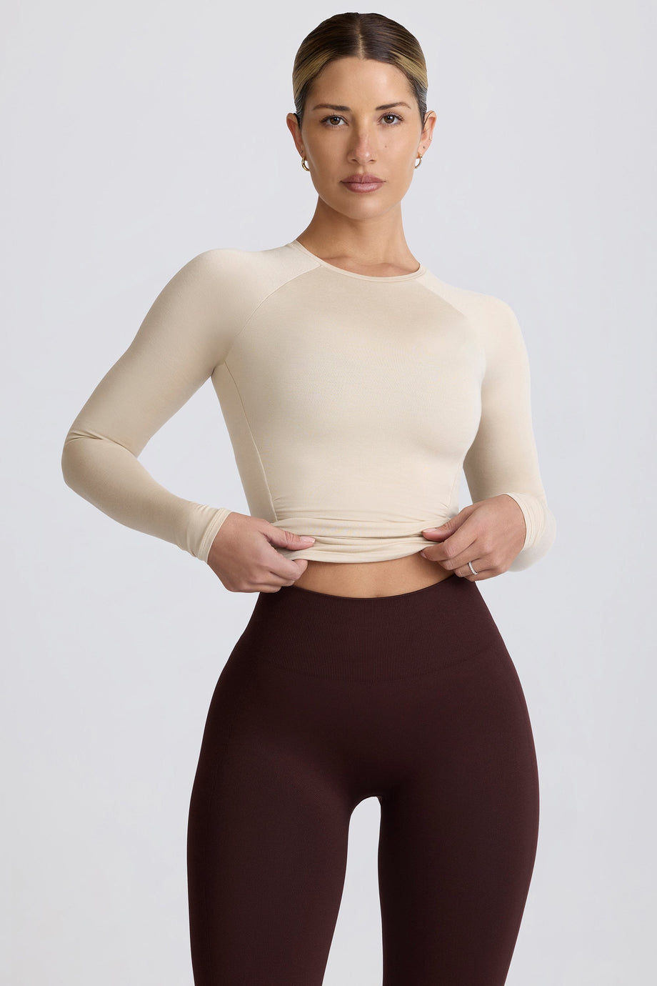 Tencel Modal Ruched Long-Sleeve Top in Bone