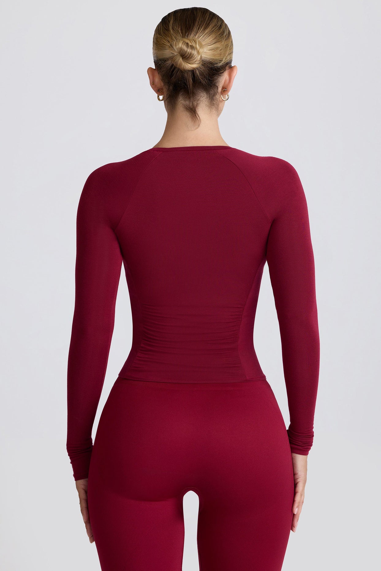 Tencel™ Modal Ruched Long-Sleeve Top in Burgundy