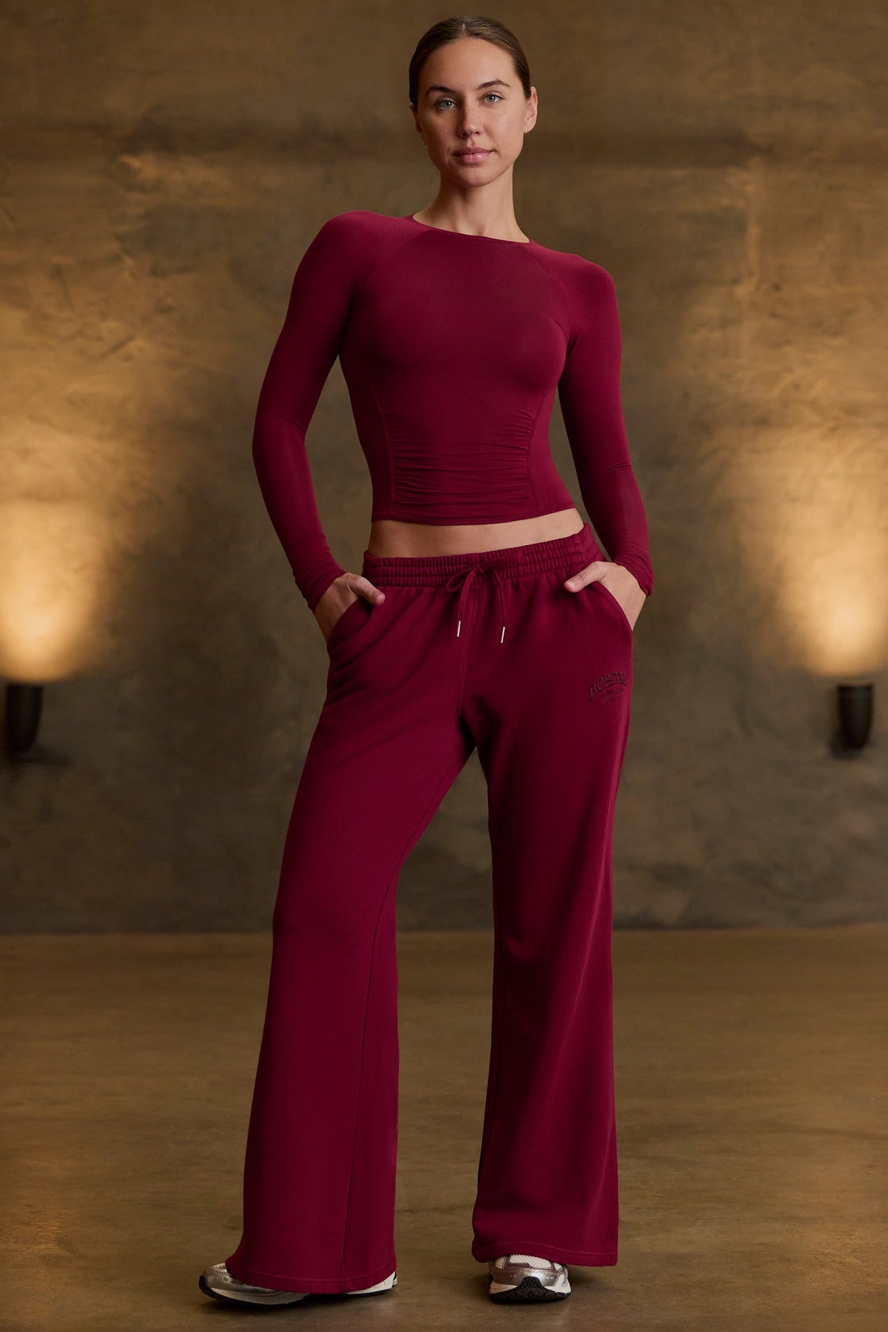 Tencel™ Modal Ruched Long-Sleeve Top in Burgundy