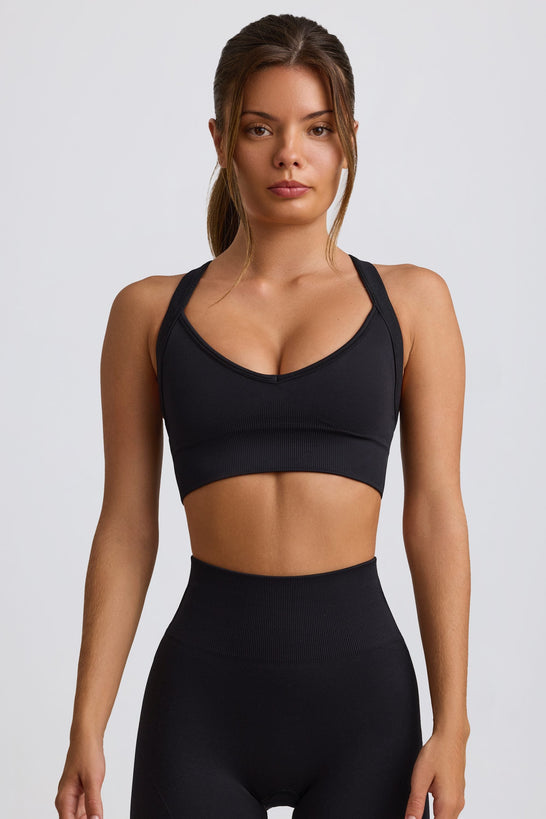 Super Sculpt Seamless Cross-Back Sports Bra in Black