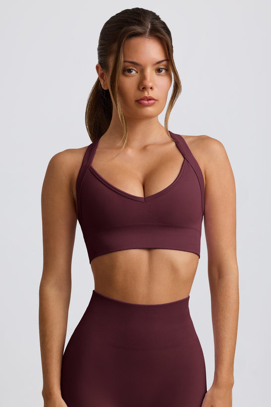 Super Sculpt Seamless Cross-Back Sports Bra in Burgundy