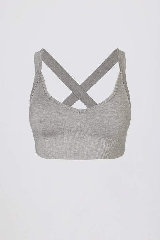Super Sculpt Seamless Cross-Back Sports Bra in Grey Marl