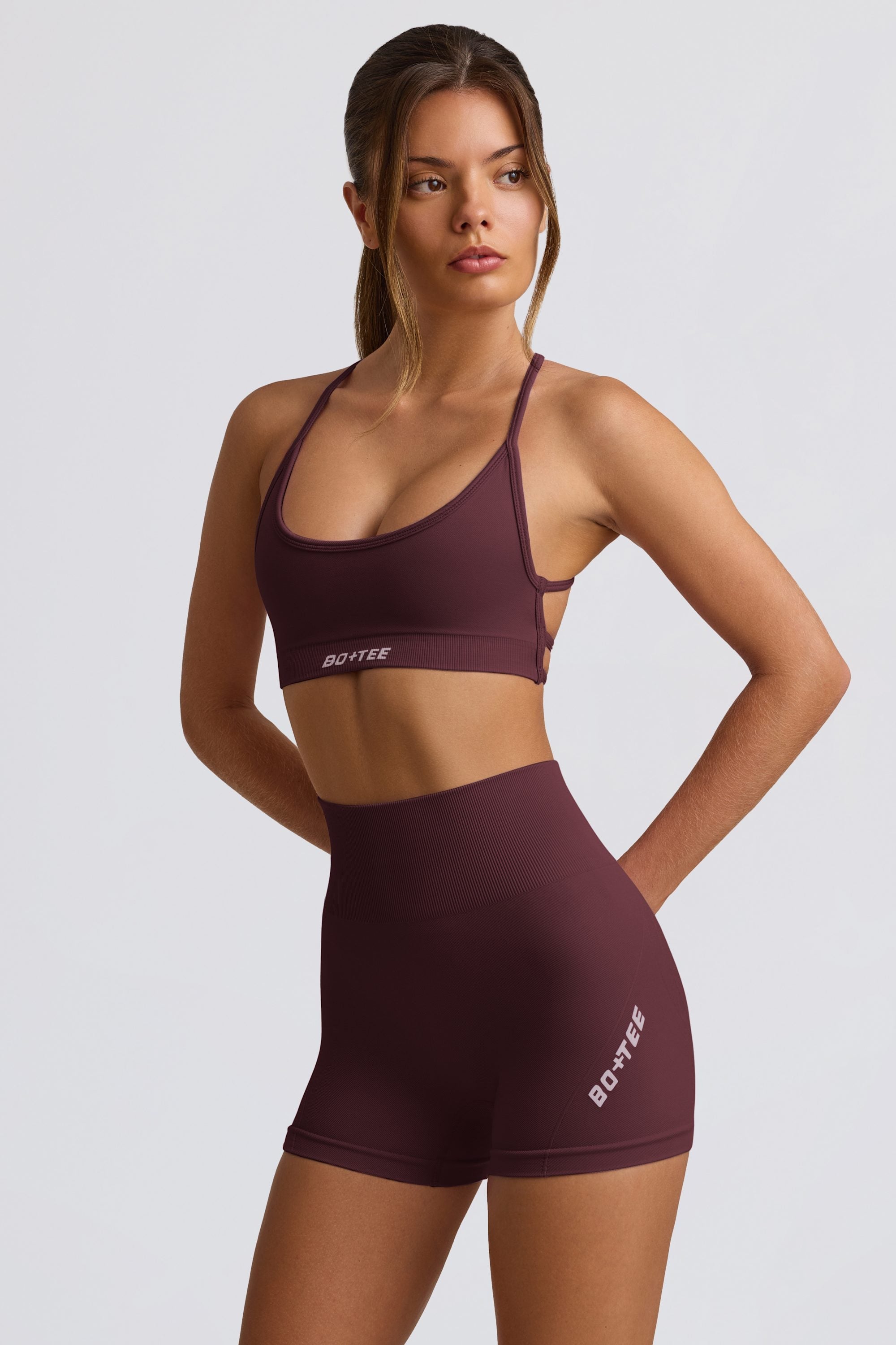 Super Sculpt Seamless Mini Shorts in Burgundy - 2