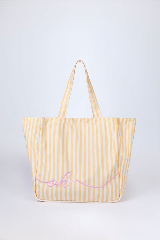 Oversized Canvas Tote Bag in Lemon Yellow Stripe