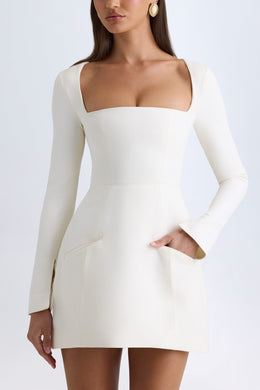 Square-Neck Structured Tulip Mini Dress in Vanilla