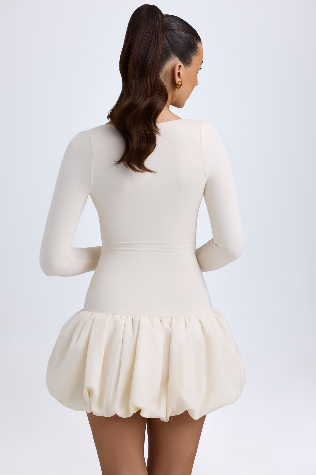 Tallou Modal Drop-Waist Bubble Hem Mini Dress in Ivory