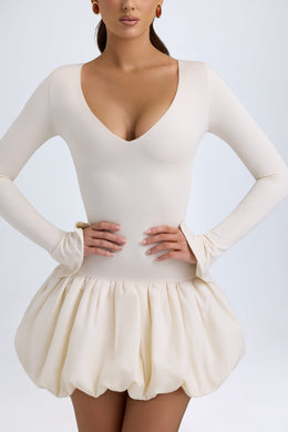 Modal Drop-Waist Bubble Hem Mini Dress in Ivory