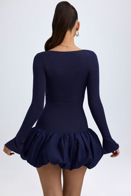 Modal Drop-Waist Bubble Hem Mini Dress in True Navy