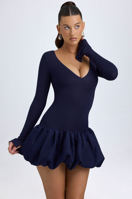 Modal Drop-Waist Bubble Hem Mini Dress in True Navy